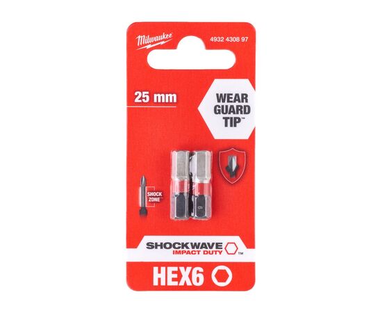 Набор бит Milwaukee SHOCKWAVE, Hex6, 25мм, 2шт (4932430897), изображение 3 Набор бит Milwaukee SHOCKWAVE, Hex6, 25мм, 2шт (4932430897), изображение 3