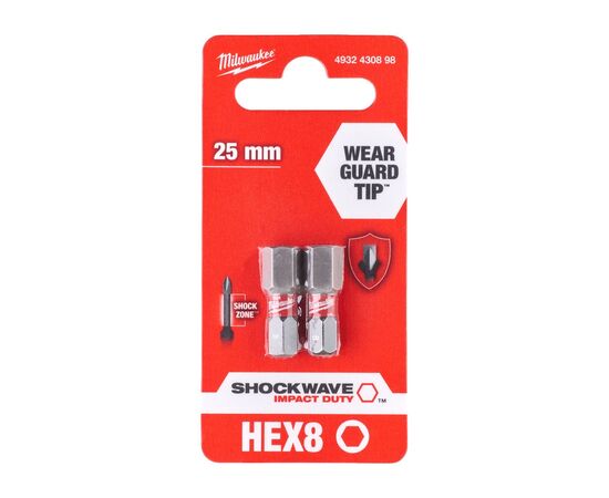 Набор бит Milwaukee SHOCKWAVE, Hex8, 25мм, 2шт (4932430898), изображение 3 Набор бит Milwaukee SHOCKWAVE, Hex8, 25мм, 2шт (4932430898), изображение 3