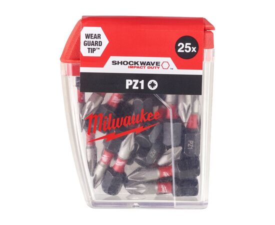 Набор бит Milwaukee SHOCKWAVE, PZ1, 25мм, 25шт (4932430861), изображение 3 Набор бит Milwaukee SHOCKWAVE, PZ1, 25мм, 25шт (4932430861), изображение 3