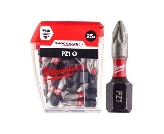 Набор бит Milwaukee SHOCKWAVE, PZ1, 25мм, 25шт (4932430861), изображение 4 Набор бит Milwaukee SHOCKWAVE, PZ1, 25мм, 25шт (4932430861), изображение 4