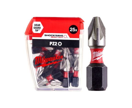 Набор бит Milwaukee SHOCKWAVE, PZ2, 25мм, 25шт (4932430864), изображение 2 Набор бит Milwaukee SHOCKWAVE, PZ2, 25мм, 25шт (4932430864), изображение 2