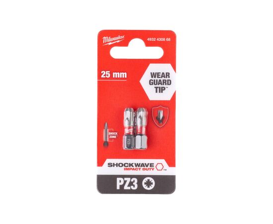 Набор бит Milwaukee SHOCKWAVE, PZ3, 25мм, 2шт (4932430868), изображение 3 Набор бит Milwaukee SHOCKWAVE, PZ3, 25мм, 2шт (4932430868), изображение 3
