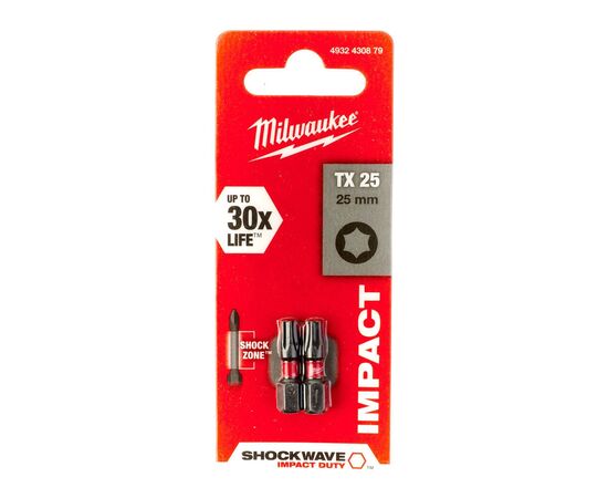 Набор бит Milwaukee SHOCKWAVE, TX25, 25мм, 2шт (4932430879), изображение 3 Набор бит Milwaukee SHOCKWAVE, TX25, 25мм, 2шт (4932430879), изображение 3