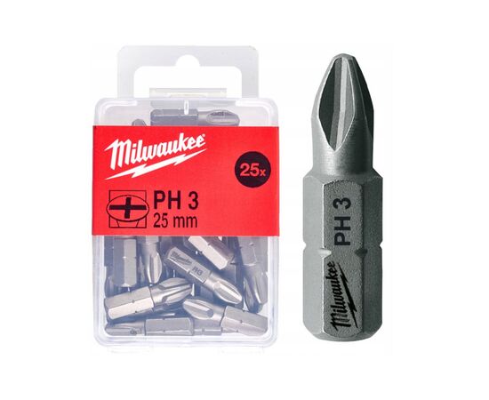 Набор бит Milwaukee PH3, 25мм, 25шт (4932399588), изображение 2 Набор бит Milwaukee PH3, 25мм, 25шт (4932399588), изображение 2
