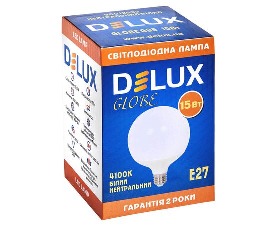 Лампочка Delux Globe G95 15w E27 4100K (90012692), изображение 2 Лампочка Delux Globe G95 15w E27 4100K (90012692), изображение 2