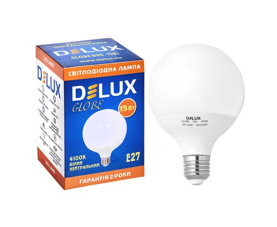 Лампочка Delux Globe G95 15w E27 4100K (90012692), изображение 3 Лампочка Delux Globe G95 15w E27 4100K (90012692), изображение 3