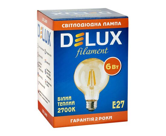 Лампочка Delux Globe G95 6Вт E27 2700К amber filament (90016727), изображение 3 Лампочка Delux Globe G95 6Вт E27 2700К amber filament (90016727), изображение 3