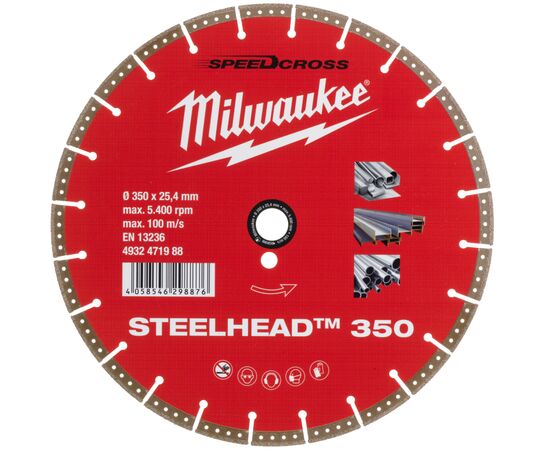 Круг відрізний Milwaukee алмазний Steelhead 350, 350мм, по металу (4932471988)