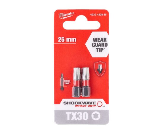 Набор бит Milwaukee SHOCKWAVE TX30, 25мм, 2шт (4932430885), изображение 3 Набор бит Milwaukee SHOCKWAVE TX30, 25мм, 2шт (4932430885), изображение 3