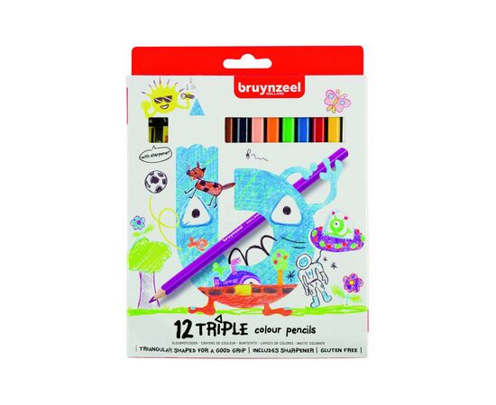 Карандаши цветные Bruynzeel Triple 12 цветов + строгачка для карандашей (8712079421038)