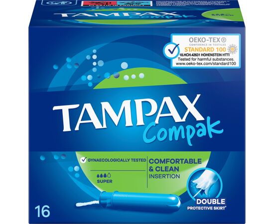 Тампоны Tampax Compak Super с апликатором 16 шт (4015400219712), изображение 4 Тампоны Tampax Compak Super с апликатором 16 шт (4015400219712), изображение 4