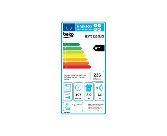 Сушильная машина Beko B3T68239MG, изображение 8 Сушильная машина Beko B3T68239MG, изображение 8
