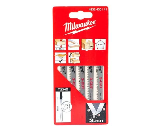 Полотно Milwaukee для лобзика T234X 3CUT, 91 мм/ крок зуба 2,5 мм , 5шт, деревина, чистий різ (4932430141), зображення 2 Полотно Milwaukee для лобзика T234X 3CUT, 91 мм/ крок зуба 2,5 мм , 5шт, деревина, чистий різ (4932430141), зображення 2