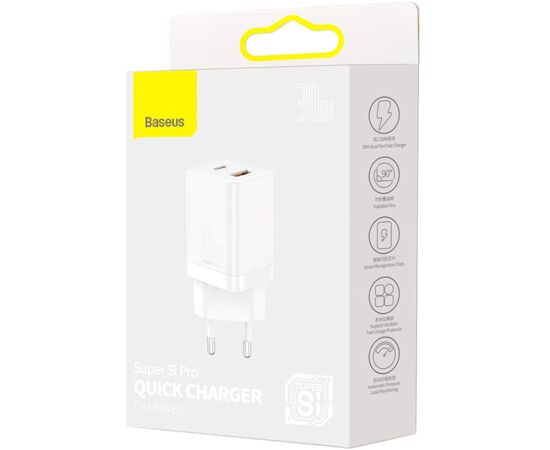 Зарядний пристрій Baseus Super Si Pro C+U 30W (CCSUPP-E02) white (948117), зображення 6 Зарядний пристрій Baseus Super Si Pro C+U 30W (CCSUPP-E02) white (948117), зображення 6