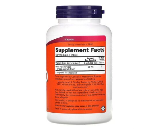 Вітамін Now Foods Вітамін C-1000 с шипшиною, With Rose Hips, 250 таблеток (NOW-00682), зображення 2 Вітамін Now Foods Вітамін C-1000 с шипшиною, With Rose Hips, 250 таблеток (NOW-00682), зображення 2