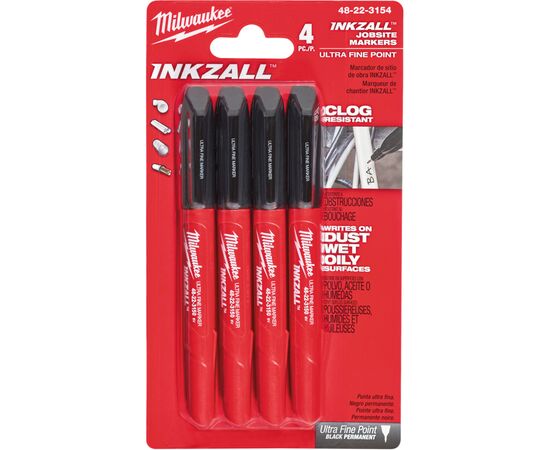 Набір маркерів Milwaukee INKZALL ультра-тонких, чорні, 4шт (48223154)