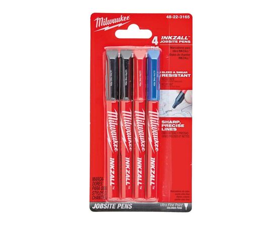 Набір маркерів Milwaukee Fine Tip INKZALL синій, червоний, чорний, чорний, 4шт (48223165), зображення 3 Набір маркерів Milwaukee Fine Tip INKZALL синій, червоний, чорний, чорний, 4шт (48223165), зображення 3