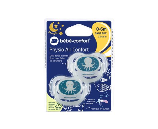 Пустышка Bebe Confort Physio Air, светящийся в темноте, 2 шт, 0/6 мес (Blue Octopus) (3104201940), изображение 5