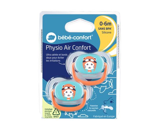 Пустышка Bebe Confort Physio Air, 2 шт, 0/6 мес (синяя с оранжевым) (3104201770), изображение 3