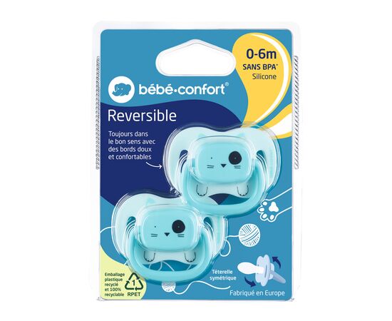 Пустушка Bebe Confort реверсивна 2 шт 18/36 Minimalistic Animals синя (3104202030), зображення 3 Пустушка Bebe Confort реверсивна 2 шт 18/36 Minimalistic Animals синя (3104202030), зображення 3