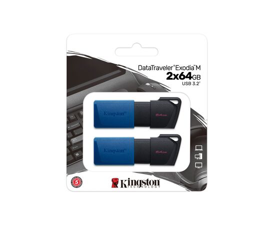USB флеш накопичувач Kingston 2x64GB DataTraveler Exodia M Black/Blue USB 3.2 (DTXM/64GB-2P)