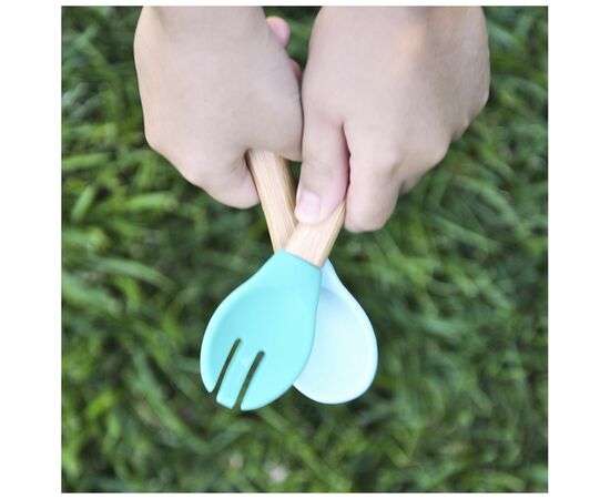 Набір дитячого посуду MinikOiOi Dig In ложка та виделка силіконові Mineral Blue (101060056), зображення 2