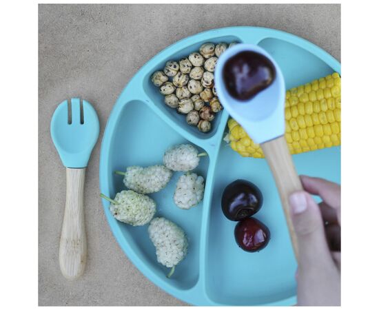 Набір дитячого посуду MinikOiOi Dig In ложка та виделка силіконові Mineral Blue (101060056), зображення 3