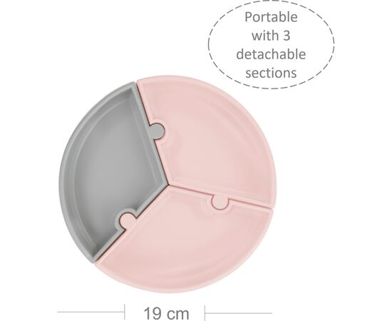 Тарелка детская MinikOiOi Puzzle секционная Pinky Pink / Powder Grey (101050058), изображение 2 Тарелка детская MinikOiOi Puzzle секционная Pinky Pink / Powder Grey (101050058), изображение 2