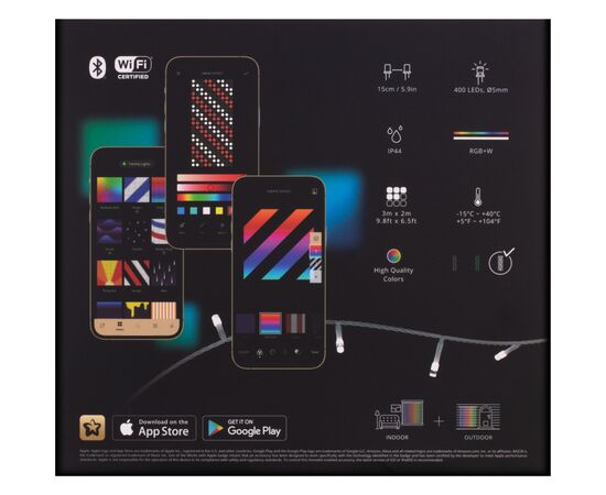 Гирлянда Twinkly Smart LED Curtain RGBW 400, Gen II, IP44, 1.45 х 2.1м, прозрачный (TWW400SPP-TEU), изображение 5 Гирлянда Twinkly Smart LED Curtain RGBW 400, Gen II, IP44, 1.45 х 2.1м, прозрачный (TWW400SPP-TEU), изображение 5