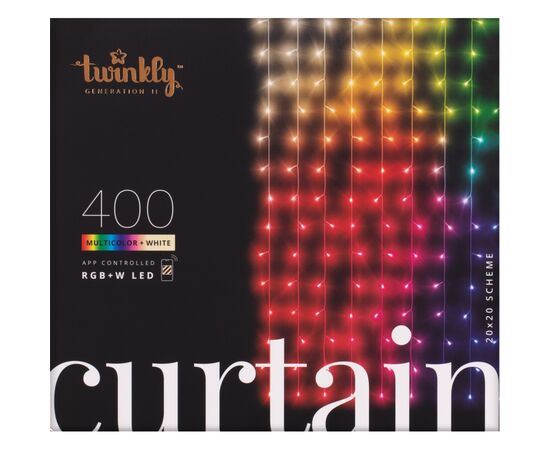 Гірлянда Twinkly Smart LED Curtain RGBW 400, Gen II, IP44, 1.45 х 2.1м, прозорий (TWW400SPP-TEU)