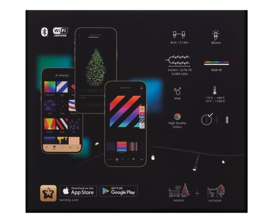 Гирлянда Twinkly Smart LED Strings RGBW 600, Gen II, IP44, длина 48м, черный (TWS600SPP-BEU), изображение 5 Гирлянда Twinkly Smart LED Strings RGBW 600, Gen II, IP44, длина 48м, черный (TWS600SPP-BEU), изображение 5