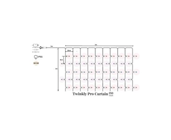 Гирлянда Twinkly PRO Smart LED Curtain RGBW 250 (10 по 25), IP65, AWG22 PVC Rubber черный (TW-PLC-CU-CA-10X25SPP-BR), изображение 5 Гирлянда Twinkly PRO Smart LED Curtain RGBW 250 (10 по 25), IP65, AWG22 PVC Rubber черный (TW-PLC-CU-CA-10X25SPP-BR), изображение 5