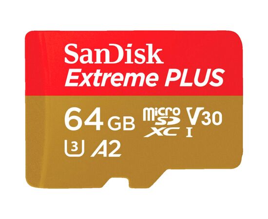Карта памяти SanDisk 64GB microSD class 10 V30 Extreme PLUS (SDSQXBU-064G-GN6MA), изображение 2 Карта памяти SanDisk 64GB microSD class 10 V30 Extreme PLUS (SDSQXBU-064G-GN6MA), изображение 2