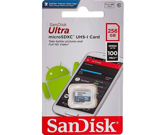Карта памяти SanDisk 256GB microSDXC class 10 UHS-I Ultra (SDSQUNR-256G-GN3MN), изображение 2 Карта памяти SanDisk 256GB microSDXC class 10 UHS-I Ultra (SDSQUNR-256G-GN3MN), изображение 2