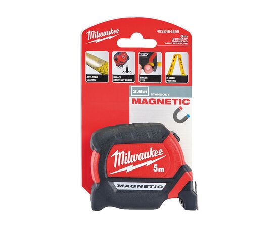 Рулетка Milwaukee магнітна PREMIUM, 5м, 27мм (4932464599), зображення 3 Рулетка Milwaukee магнітна PREMIUM, 5м, 27мм (4932464599), зображення 3