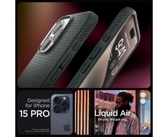 Чехол для мобильного телефона Spigen Apple iPhone 15 Pro Liquid Air Abyss Green (ACS06706), изображение 5 Чехол для мобильного телефона Spigen Apple iPhone 15 Pro Liquid Air Abyss Green (ACS06706), изображение 5