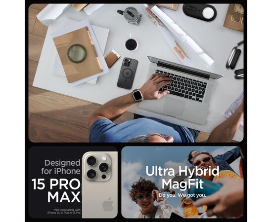 Чехол для мобильного телефона Spigen Apple iPhone 15 Pro Max Ultra Hybrid MagFit Frost Black (ACS06581), изображение 5 Чехол для мобильного телефона Spigen Apple iPhone 15 Pro Max Ultra Hybrid MagFit Frost Black (ACS06581), изображение 5