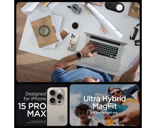 Чехол для мобильного телефона Spigen Apple iPhone 15 Pro Max Ultra Hybrid MagFit Gold (ACS06579), изображение 5 Чехол для мобильного телефона Spigen Apple iPhone 15 Pro Max Ultra Hybrid MagFit Gold (ACS06579), изображение 5