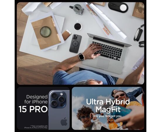 Чехол для мобильного телефона Spigen Apple iPhone 15 Pro Ultra Hybrid MagFit Frost Black (ACS06720), изображение 5 Чехол для мобильного телефона Spigen Apple iPhone 15 Pro Ultra Hybrid MagFit Frost Black (ACS06720), изображение 5