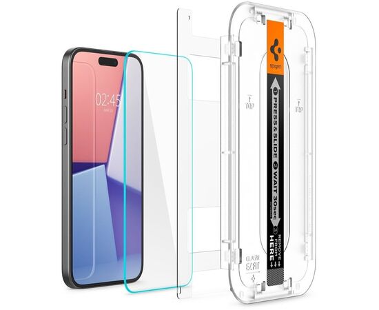 Стекло защитное Spigen Apple iPhone 15 EZ FIT tR(2 Pack) (AGL06903), изображение 2 Стекло защитное Spigen Apple iPhone 15 EZ FIT tR(2 Pack) (AGL06903), изображение 2