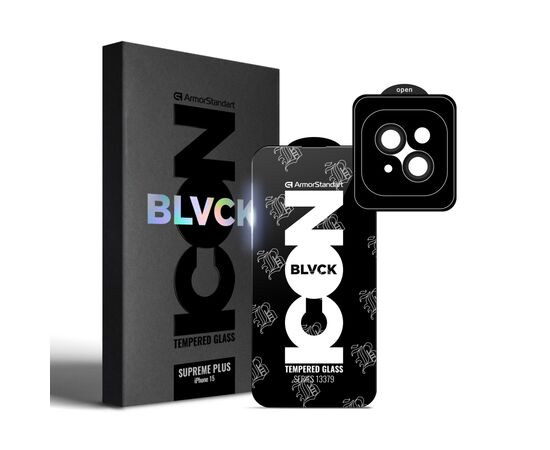 Скло захисне Armorstandart Supreme Plus Black Icon Apple iPhone 15 (ARM71137)