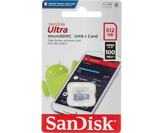 Карта памяти SanDisk 512GB microSDXC class 10 UHS-I Ultra (SDSQUNR-512G-GN3MN), изображение 2 Карта памяти SanDisk 512GB microSDXC class 10 UHS-I Ultra (SDSQUNR-512G-GN3MN), изображение 2