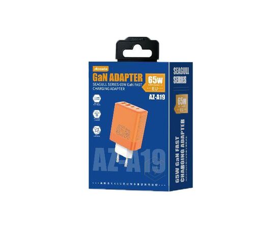 Зарядное устройство Proda AZEADA Seagulls AZ-19 GaN5 65W USB-A (QC4.0) USB-C (PD3.0) orange (AZ-19-OR), изображение 5 Зарядное устройство Proda AZEADA Seagulls AZ-19 GaN5 65W USB-A (QC4.0) USB-C (PD3.0) orange (AZ-19-OR), изображение 5