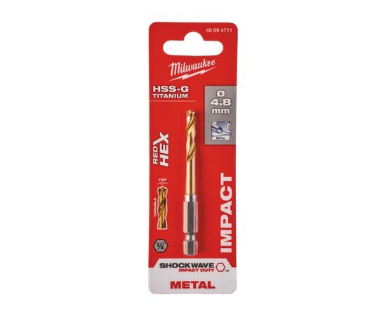 Сверло Milwaukee по металлу RedHEX HSS-G TiN, 4,8мм (48894711), изображение 3 Сверло Milwaukee по металлу RedHEX HSS-G TiN, 4,8мм (48894711), изображение 3
