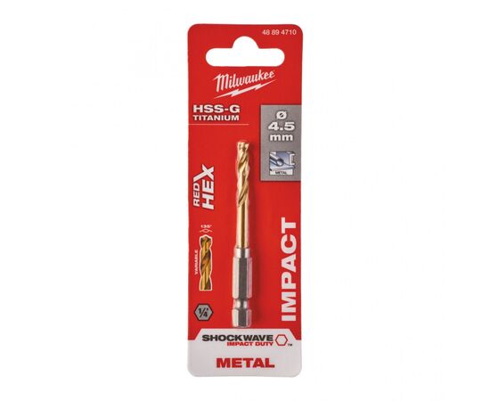 Сверло Milwaukee по металлу RedHEX HSS-G TiN, 4,5 мм (48894710), изображение 3 Сверло Milwaukee по металлу RedHEX HSS-G TiN, 4,5 мм (48894710), изображение 3