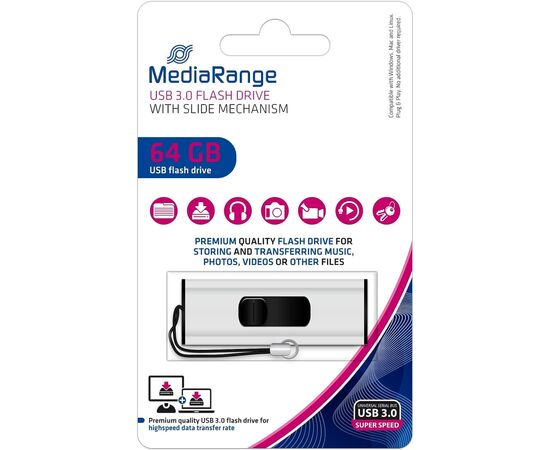 USB флеш накопичувач Mediarange 64GB Black/Silver USB 3.0 (MR917), зображення 4 USB флеш накопичувач Mediarange 64GB Black/Silver USB 3.0 (MR917), зображення 4