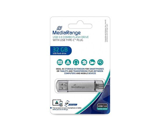 USB флеш накопитель Mediarange 32GB Silver USB 3.0 / Type-C (MR936), изображение 2 USB флеш накопитель Mediarange 32GB Silver USB 3.0 / Type-C (MR936), изображение 2