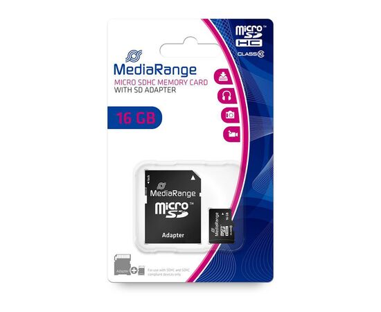 Карта пам'яті Mediarange 16GB microSD class 10 (MR958), зображення 2 Карта пам'яті Mediarange 16GB microSD class 10 (MR958), зображення 2