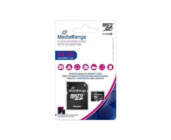Карта пам'яті Mediarange 64GB microSD class 10 (MR955), зображення 2 Карта пам'яті Mediarange 64GB microSD class 10 (MR955), зображення 2