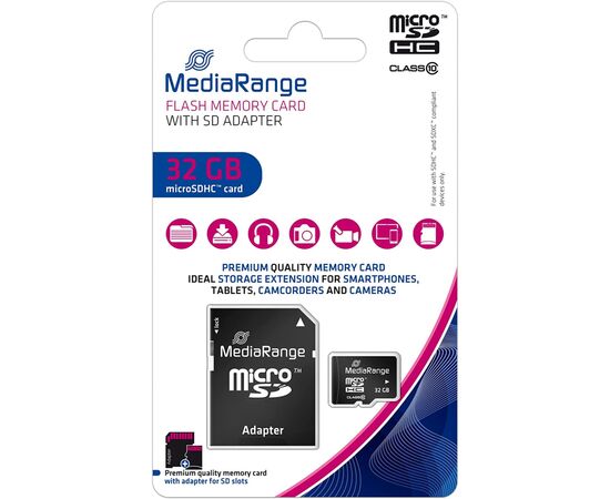 Карта пам'яті Mediarange 32GB microSD class 10 (MR959), зображення 4 Карта пам'яті Mediarange 32GB microSD class 10 (MR959), зображення 4